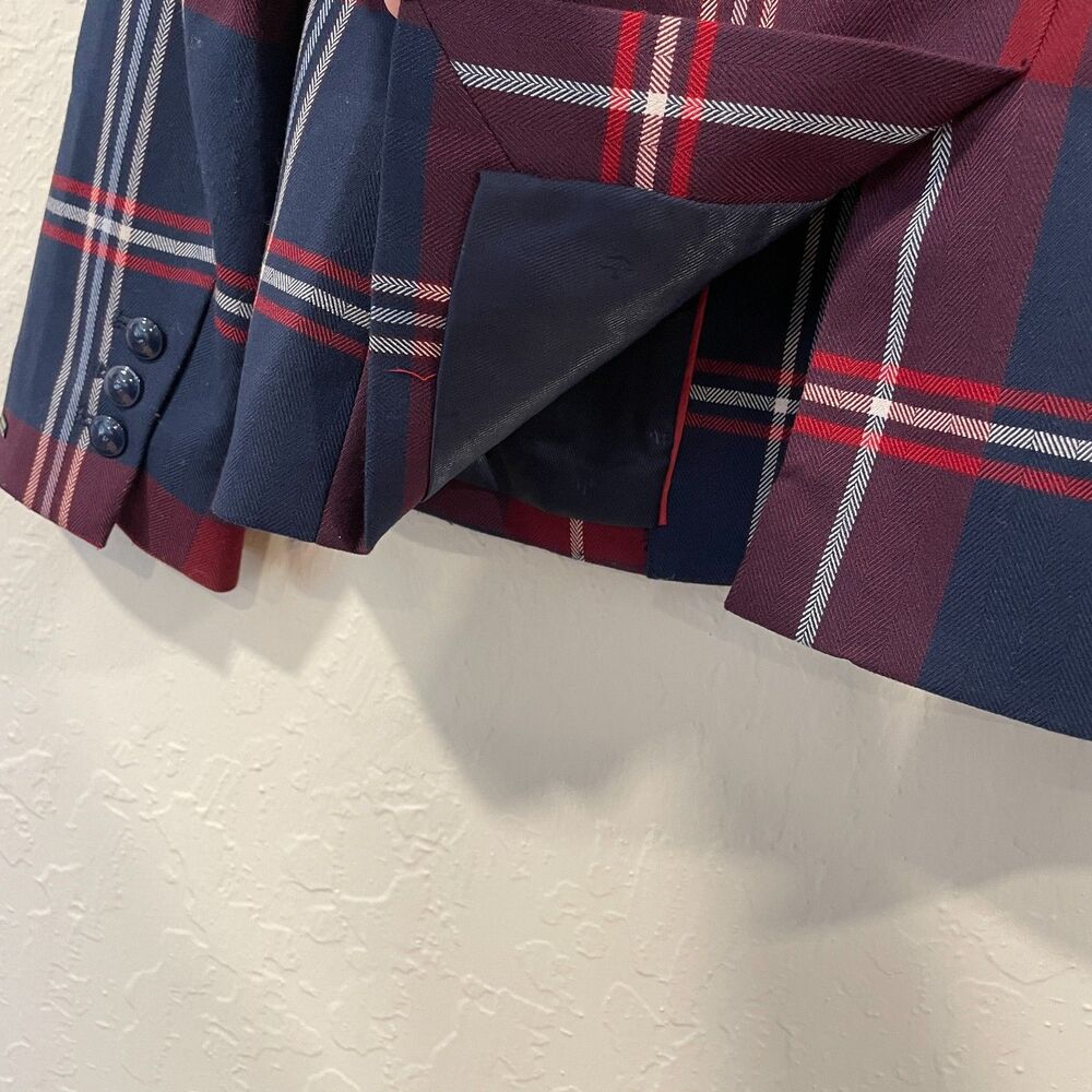 ~ Tommy Hilfiger Preppy 6 Plaid Blazer Navy Blue Red Academia Jacket Collegiate - Picture 4 of 14